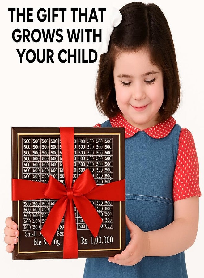 DALUCI Money Saving Box for Adults & Kids | 1 Lakh Savings Challenge Wooden Piggy Bank with Denomination Grid | Cash Saving Box, Budget Organizer & Unique Gift Item (Golden Line) - Image 5